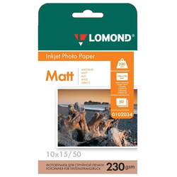 0102034 Фотобумага LOMOND Односторонняя Матовая, 230г/м2 A6 (10X15см) 230г/50л. для струйной печати 0102034 Фотобумага LOMOND Односторонняя Матовая, 230г/м2 A6 (10X15см) 230г/50л. для струйной печати