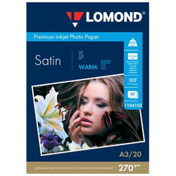 1104103 Фотобумага ПРЕМИУМ для стр.печати LOMOND 20л, A3 270 г/м2 односторонняя Satin Warm 1104103 Фотобумага ПРЕМИУМ для стр.печати LOMOND 20л, A3 270 г/м2 односторонняя Satin Warm